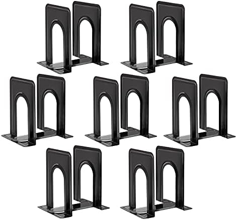 HappyHapi Book Ends Metal Bookends for Shelves,14 Pcs Book End to Hold Books Heavy Duty,Black Non-Skid Bookend,Book Holder Stopper for Shelf Office Home,6.5 x 5.7 x 4.9"(7 Pairs, Large)