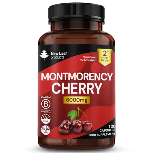 Montmorency Cherry 6000mg - 120 Capsules High Strength Concentrate - Natural Tart Cherry Vegan Supplements (not Tablets or Powder) - Non-GMO 2 Months Supply - (2 per Serving) Made in the UK