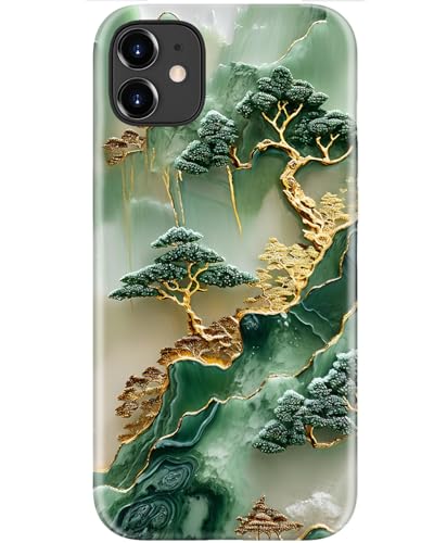 Image of Goodon for iPhone 12 Mini Case Cute - Wireless Charging Compatible - Dual-Layer Hard Shell + Silicone Cover - Protective Phone Case with Trendy Designs for Women - Gold Inlaid Jade Carving