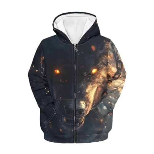 GLUDEAR Kids Cool Wolf 3D Print Full Zip Hoodies Packet Pullover