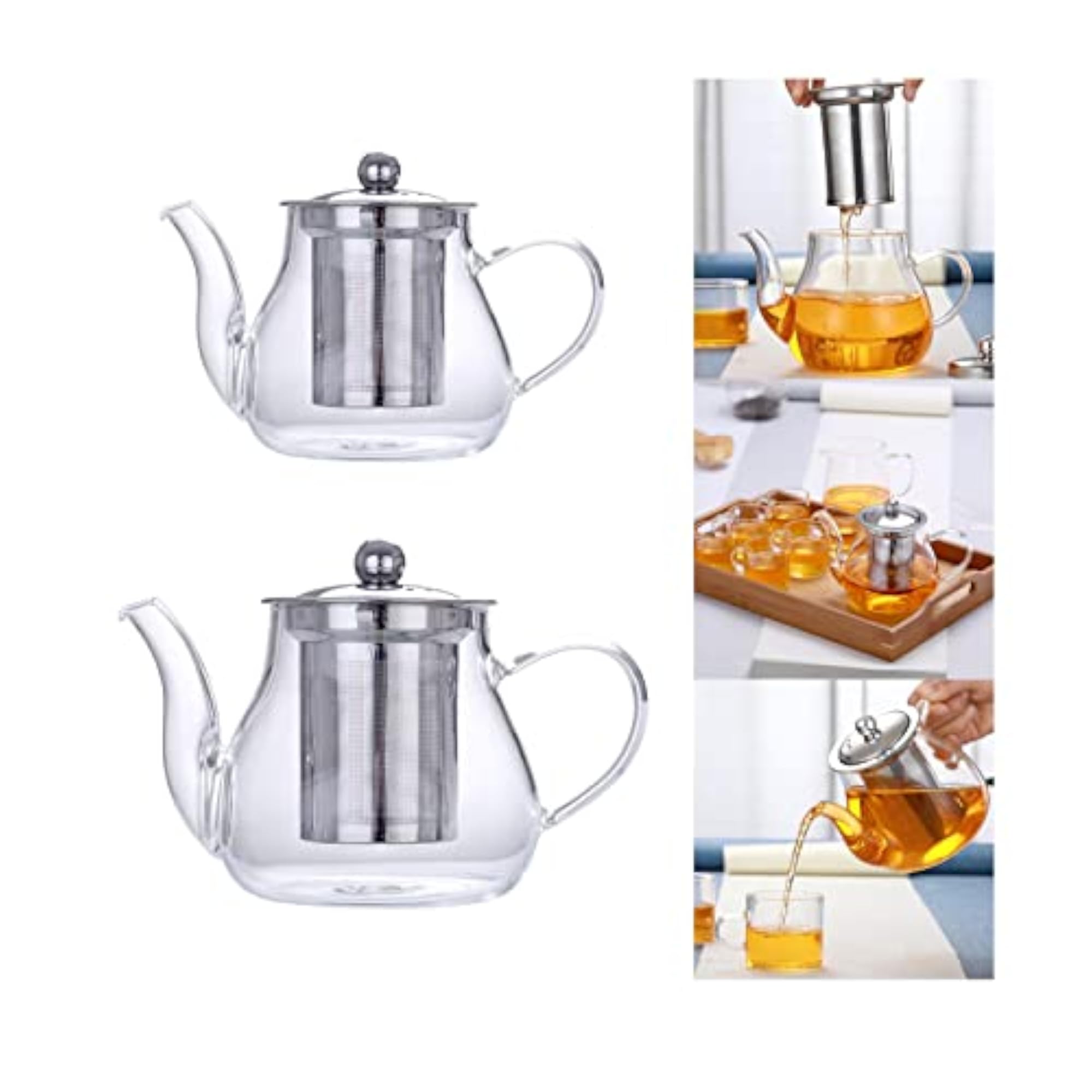 Glass Teapot Blooming Loose Leaf Heatproof with Tea Strainer