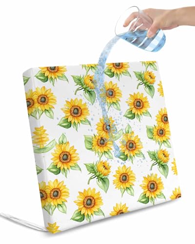 Hokiten Sunflower Outdoor Cushion Chair Cover Set of 2 - Waterproof Couch Seat Covers, Yellow Summer Floral Watercolor Patio Furniture Protector Cushions Slipcovers for Sofa/RV, 22