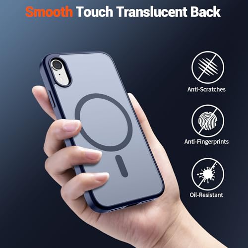 Image of SUPFINE Magnetic for iPhone XR Phone Case Navy Blue | With Screen Protector, Translucent Matte, Compatible with MagSafe, Military Grade Drop Proof, Rugged Shockproof Protective