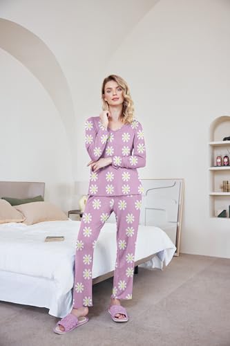 Image of Ekouaer Womens Pajama Sets 2 Piece Lounge Set Fall Winter Pajamas Long Sleeve Pjs Top and Pants Soft Pj Sets Loose Sleepwear
