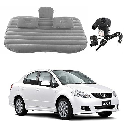 Image of Oshotto Multifunctional Car Travel Bed Mattress with Two Air Pillows, Car Air Pump Compatible with Maruti Suzuki Sx4 (Grey)