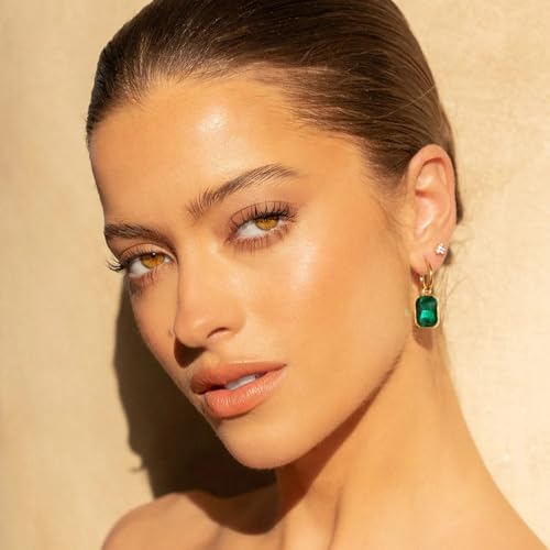 Image of El Regalo Stainless Steel Rectangular Cut Rhinestone Hoop Earrings - Elegant 18K Gold Plated Waterproof Vintage-Inspired Cubic Zirconia Huggie Hoops for Women