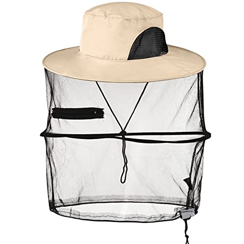 Mosquito Head Net Hat, Sun Bonnet with Netting, Bee Keeper Cap, Fishing Hats for Outdoor Activities, Safari Hat for Hiking, Camping, Gardening-Khaki - Image 8