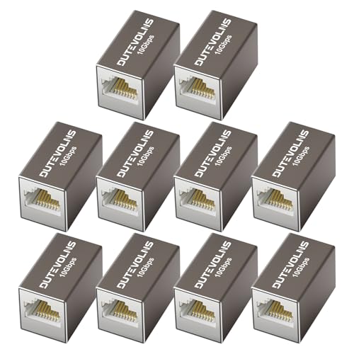 Dutevolns Przedłużacz kabla sieciowego RJ45 Łącznik 10Gbps 2 Sztuk, Złącze RJ45 żeńskie do żeńskiego, Rozszerzycz Ethernet dla kabla Cat8 Cat7 Cat6 Cat5, 100m Long Distance Extend, Szary