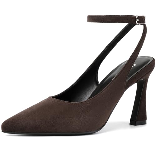 Image of Susanny Womens Slingback Closed Toe Ankle Strap High Heels Pointed Toe Pumps Comfortable Stiletto Sexy Buckle Strappy Dressy Shoes for Wedding Bridal Party Work