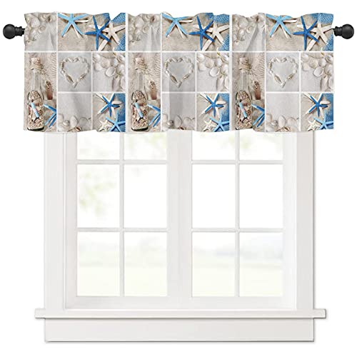 Rod Pocket Valance Window Curtain For Small Kitchen Windows Room Darkening Privacy Protection Valance Bedroom Blackout Valance Tier Nautical Sea World Starfish Shell 1 Panel, 54 X 18 Inch #TOP19