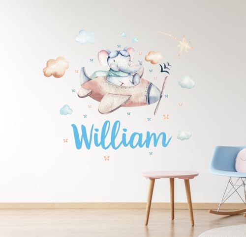 Vinilo decorativo personalizado elefante y avión para habitación infantil miniatura 6
