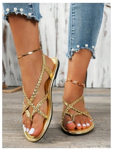 Image of Verdusa Women's Flat Sandals Strappy Dressy Ankle Strap Casual Summer Thong Sandals for Beach