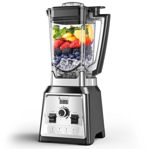 AMZCHEF Frullatore da 2000 Watt, 2 litri, frullatore potente con 8 velocità regolabili e 4 programmi preliminari per ghiaccio tritato, frullati, frullatore per carne, senza BPA