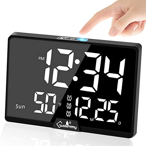 Digital Calendar Alarm Clocks For Bedroom With 3 Alarms,Temperature,Date,Week,Outlet Operated Dimmable Led Day Clock With Battery Backup,12/24H,Loud Touch Alarm Clock For Heavy Sleeper Kid Senior Teen #TOP18