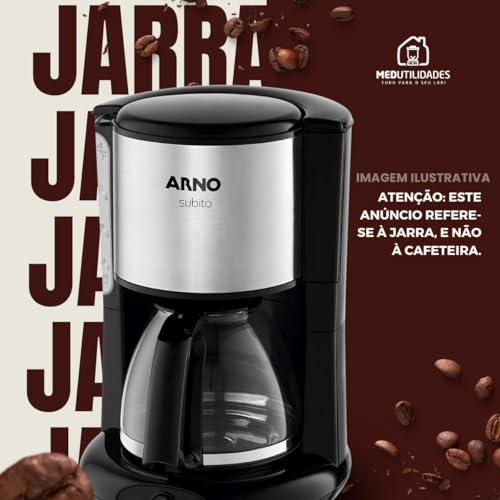 Jarra de Vidro Reposição Para Cafeteira Arno Subito/Subito Inox Preta Duravel Resistente