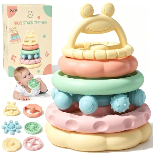 Image of Baby Teething Toys 3-6 Months, Soft Silicone Stacking Rings Teether, 6-Piece Stackable Circles for Teething Relief Safe BPA-Free Teething Gift, Perfect Baby Shower & Birthday Present for Boys & Girls