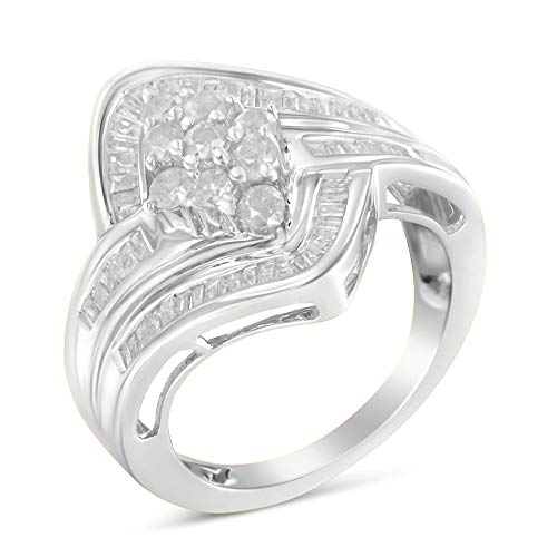 Haus of Brilliance .925 Sterling Silver 1.0 Cttw Round & Baguette Cut Diamond Bypass Faux-Wrap Cluster Engagement or Cocktail Ring (I-J Color, I2-I3 Clarity) -Size 6-3/4