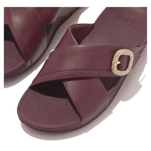 Image of FitFlop Women's Lulu Crystal-Buckle Leather Cross Slide Sandal