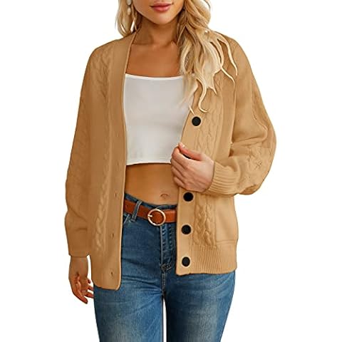 HIFUAR Womens Cardigans Sweaters Loose Long Sleeve Button Down Open Front Coats Chunky Cable Knit Outwears with Pockets Yellow Cover