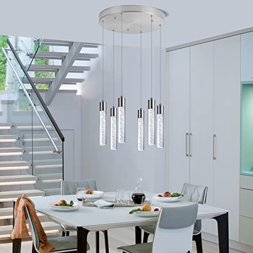 Image of Modern 6-Light Brushed Nickel Pendant Chandelier with Premium Bubbles