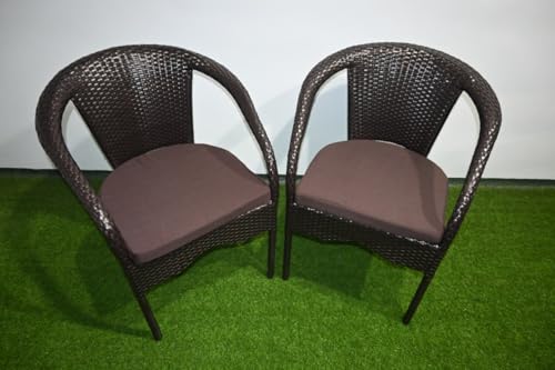 Image of PRATHAM India 4+1 Outdoor Indoor Patio Set Bistro Set Rattan Set Lawn Balcony Hall Outdoor Garden Chair Table Set (Brown Chair & Brown Cushion)