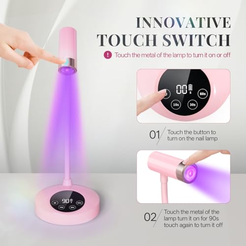 krofaue 12W UV Nail Lamp - Professional Auto-Sensing Nail Dryer with 4 Timers, Touch Buttons Rechargeable UV Light for Gel Nails Polish for Home DIY Manicure — view 4
