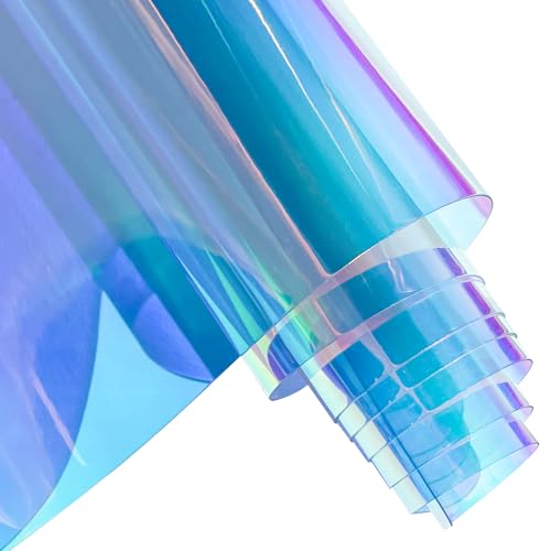 ONEART | Holographische schillernde PVC-Folie, 40×135 cm Transparentes Vinyl-Gewebe für Taschen DIY-Dekor-Projekte-Schillernd Blau