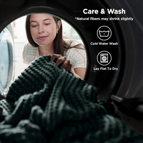 Image of Bedsure Cooling Cotton Waffle Weave Throw Blanket - Lightweight Breathable Blanket of Rayon Derived from Bamboo for Hot Sleepers, Luxury Throws for Bed, Couch and Sofa, Dark Green, 50x70 Inches