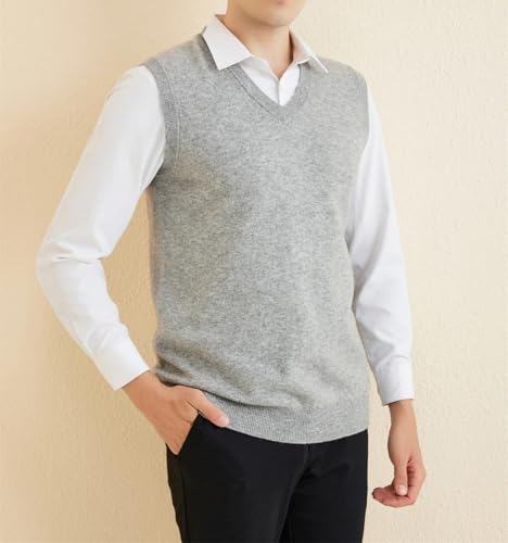 Mens Crew Neck Knit Vest Merino Wool Sweater Vest Solid Soft Sleeveless Warm Pullover Tops3