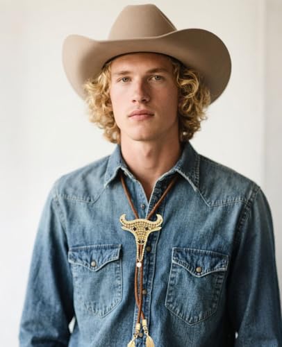 Image of PEARLY JUN Bolo Tie for Men Women Rhinestone Bling Western Cowboy Brown Leather Country Style String Wear Shirt Vest
