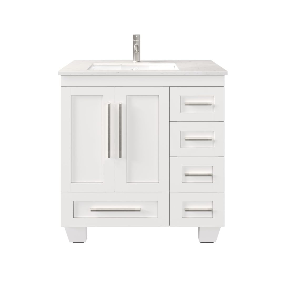 Eviva Loon 30 inch Bathroom Vanity in White with Wood Sink Cabinet
