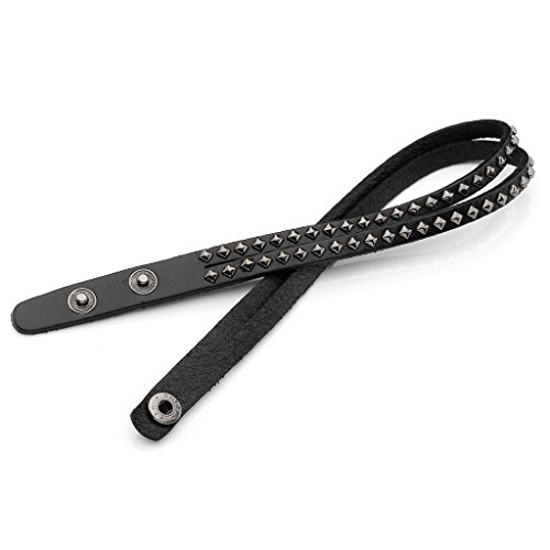 Jovivi Men Women Punk Rock Genuine Leather Multi Layers Spike Studded Rivets Strap Wrap Biker Leather Cuff Bracelet Bangle Wristband, Black4