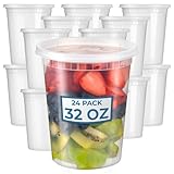 Fit Meal Prep 24 Pack 32 oz Deli Containers with Lids, US Made Leakproof Quart Containers with Lids, Clear Plastic Food Storage Container with Lid, Microwave Freezer Safe Meal Prep Container