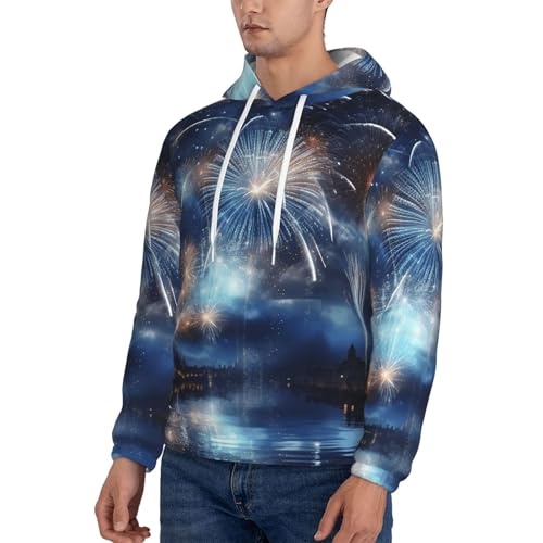 Men's Fleece Pullover Hoodie Long Sleeve Hooded New Year Pyrotechnics Sweatshirt Casual Shirts With Pockets Medium Black3