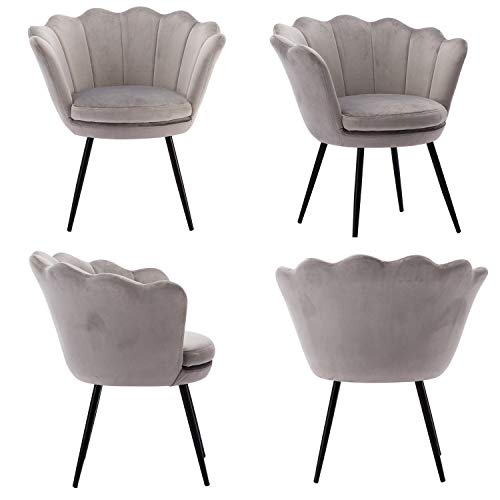 Wahson Velvet Upholstered Living Room Chair, Mid-Century Modern Vanity Chair With Seashell Back, Retro Leisure Accent Barrel Dining Chair, Grey #TOP1