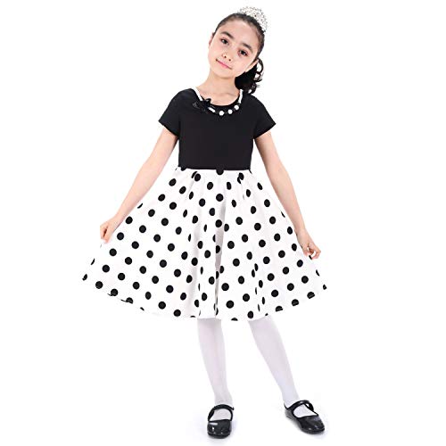 Girls Vintage Dresses Kids Black White Dress Girl Polka Dot With Necklace Size 8 Retro Swing For Wedding Party Holiday #TOP4