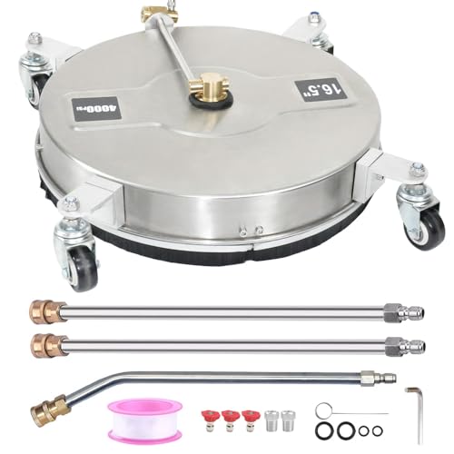 2 in 1 Surface Cleaner Stainless Steel Pressure Surface Washer MAX 4000 PSI 1/4 Quick Connector for Large Flate Surface, Driveway, Deck, Sidewalk, Brick Wall(16.5" 2 in1)