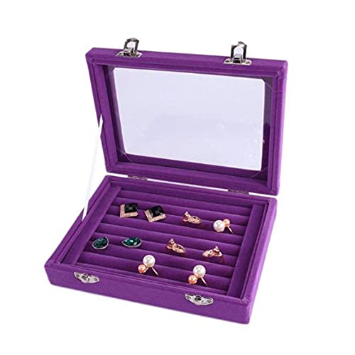 LXCQI Pendiente De Anillo De Vidrio De Terciopelo Pantalla De Joyería Organizador De Caja De Bandeja De Bandeja De Bandeja De Caja De Almacenamiento Bandeja De Pantalla-Púrpura Cover