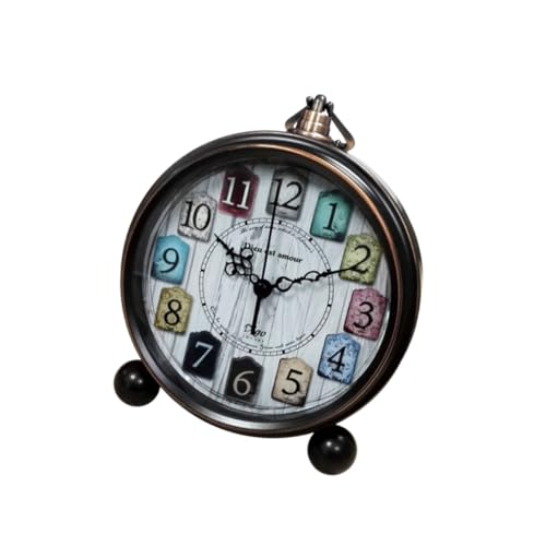 HOUDERCO レトロデザイン小型丸形目覚まし時計 卓上兼壁掛け対応 静音アラーム付き ブロンズカラー 学生や家向け実用的な属製置時計