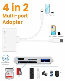 Adaptateur Carte SD pour iPhone 4 en 2- Connecteur Lightning + USB C vers Lecteur de Carte SD/TF - USB OTG Adaptateur pour iPhone Lecteur de Carte TF/SD USB C pour i-Phone 13/14/15/16/17