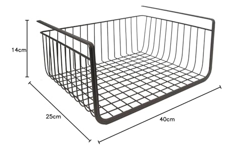 Image of Styleys Black Under Cabinet Storage Basket - Set of 3 Metal Wire Organizers with Dual Fit Hooks (15.5 inch) S11027