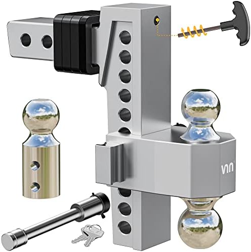 VNN Adjustable Trailer Hitch, Tri-Ball (1-7/8", 2", 2-5/16"), Fits 2-Inch Receiver, 10 Inch Cushion Drop Hitch,15000 LBS GTW-Drop Hitch for Heavy Duty Truck, Solid Ball Mount, Silver