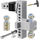 VNN Adjustable Trailer Hitch, Tri-Ball (1-7/8", 2", 2-5/16"), Fits 2-Inch Receiver, 10 Inch Cushion
