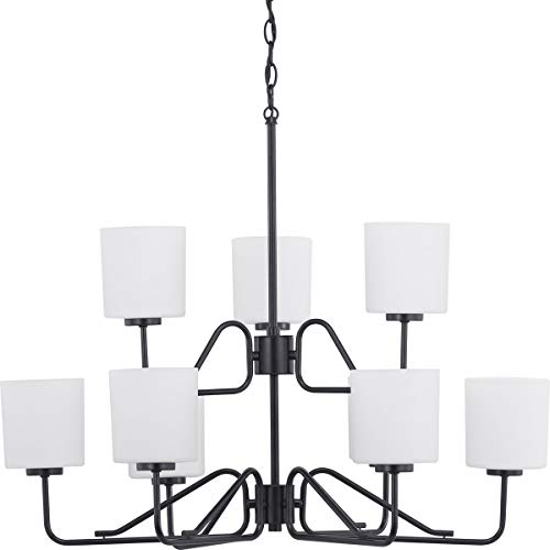 Flash Deals - 80% OFF Tobin Collection 9-Light Etched White Glass Modern Chandelier Light Matte Black