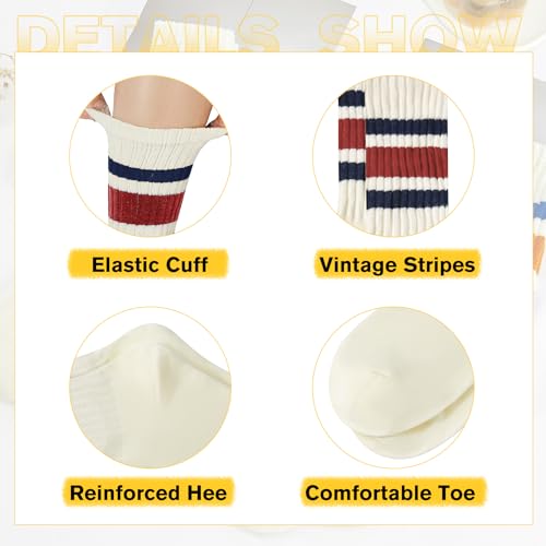 Image of American Trends Womens Novelty Striped Crew Socks Athletic Vintage Slouch Mid Calf Tube Socks