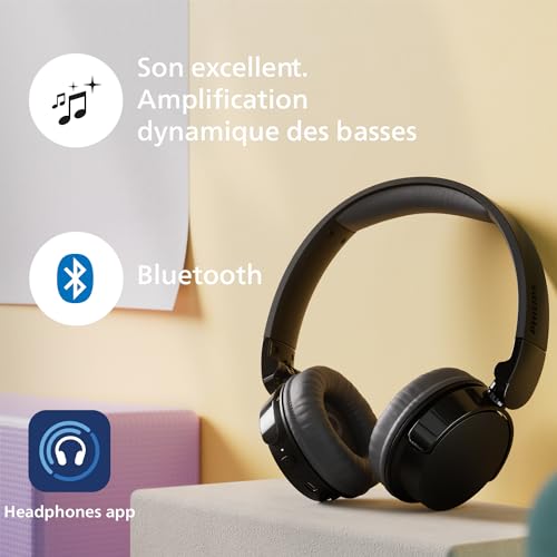 Philips TAH3209BK Casque sans Fil Supra-aural Bluetooth léger, Isolation phonique Passive, 25 Heures d’autonomie, Son Naturel, appels clairs, Basses dynamiques, Recharge en 2 Heures Via USB-C - Noir – Image 6