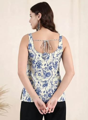 Image of Pinkmint Women Cotton Blend Printed Short Kurti Top (Pack of 2) | Stylish Casual Wear | Sleeveless Top | Back Dori Design | Comfortable Kurta Tops