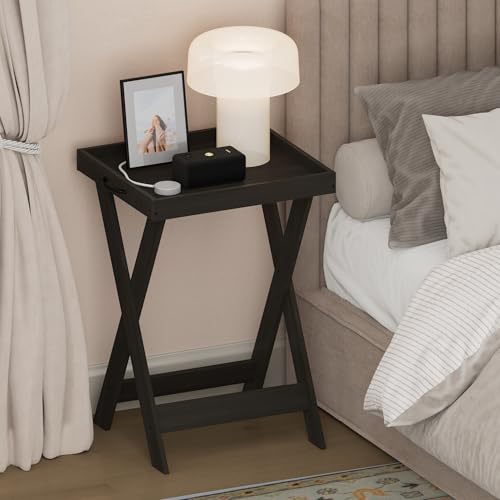 Furinno Classic Night Stand, Square Nightstand with X-Legs, Removable Tray Top End Table, Criss-Crossed Leg Side Table, Bedside Table, Tray Table, for Bedroom, Closet, Dorm, Espresso - image 1