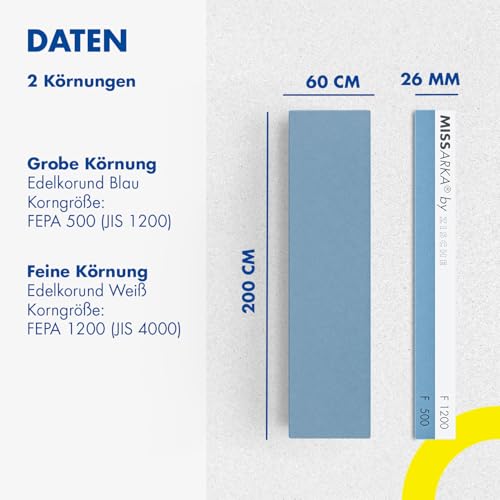 Zische Missarka Blue - Messerschärfer - Messerschleifer- Schleifstein aus Edel-Korund - 200x60x25 mm - 2 Körnungen FEPA 500/1200