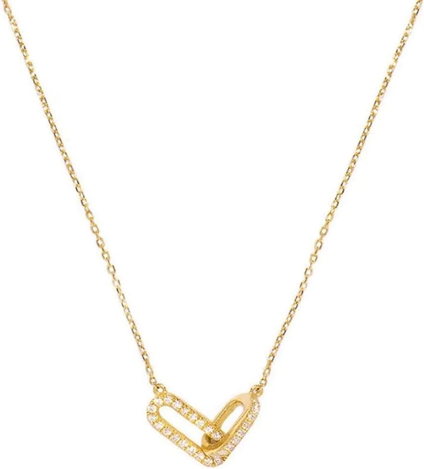 Dainty Gold Necklace for Women, Gold Cross necklace 14K Gold Plated Paperclip Pendant Necklace Cute Gold CZ Heart Pendant Necklace Simple Gold Choker Necklaces for Women Gold Jewelry Gifts